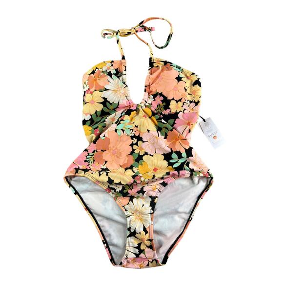 Shade & Shore Swimsuit Womens Small Multicolor Floral Halter Medium Coverage NWT - Picture 1 of 8
